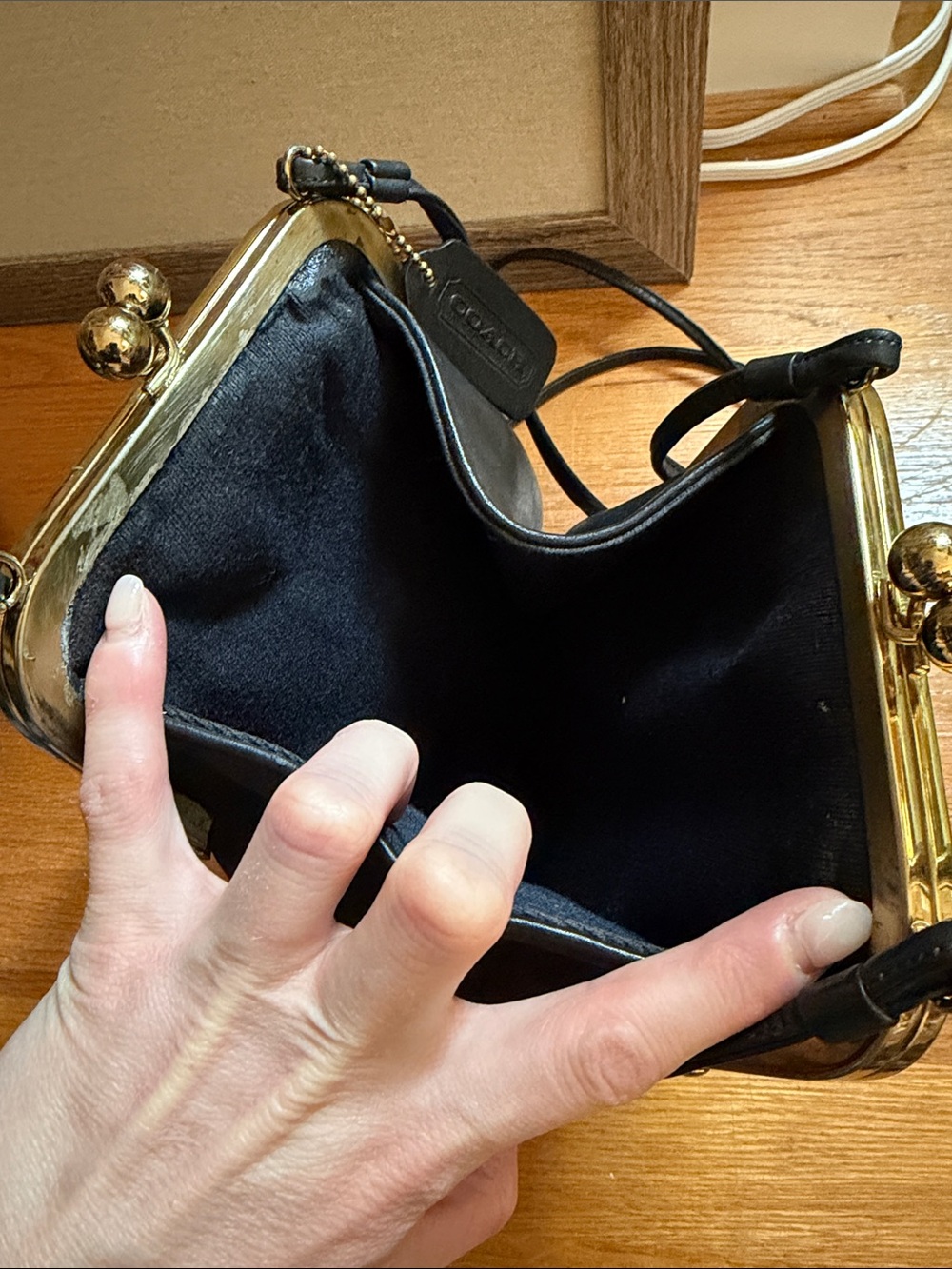 Vintage Black Leather Coach Bonnie Cashin Double Kiss Lock Kisslock Purse - Picture 7 of 10